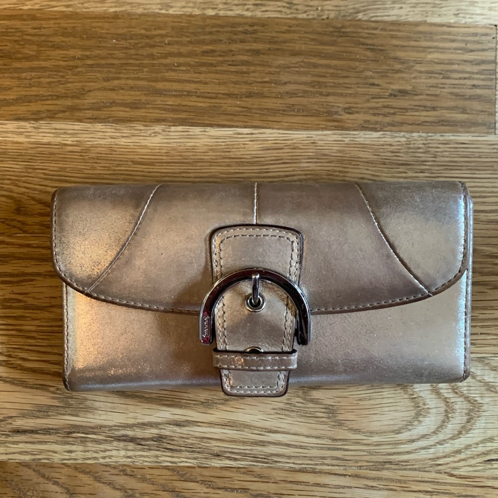 Vintage Coach Y2K Gold Metallic Soho Wallet Fabric and Leather